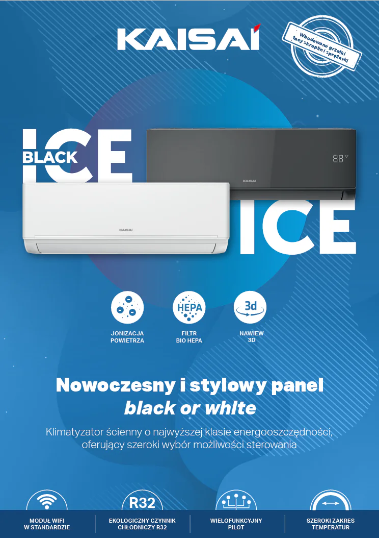 Klimatyzatory KAISAI ICE w wersji białej i czarnej