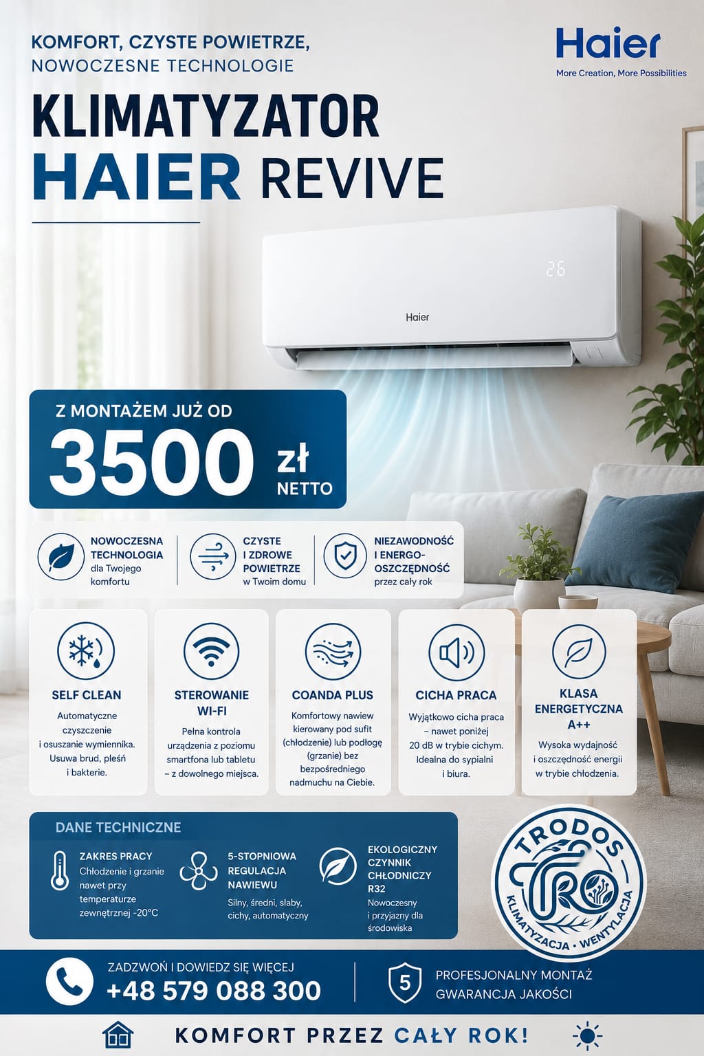 Klimatyzator Haier Revive z montażem we Wrocławiu w promocji 3500 zł netto